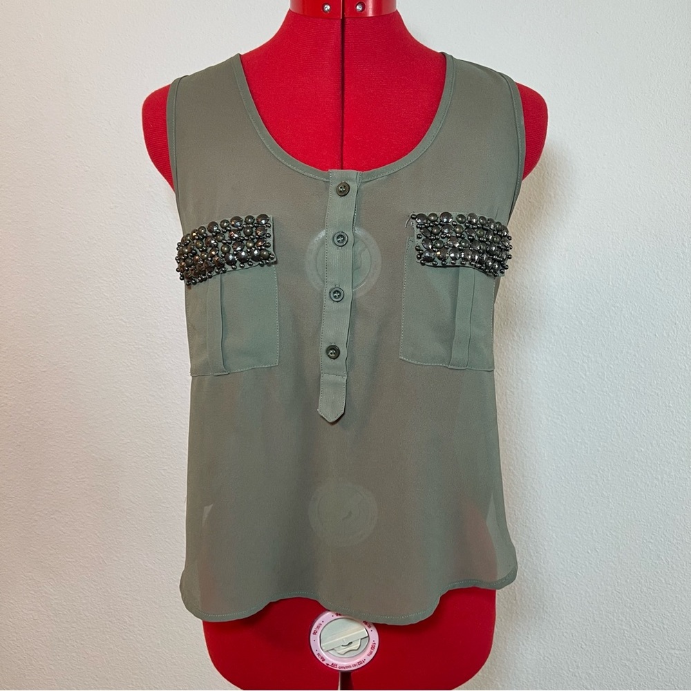 English Rose Army Green Top Sleeveless Size Small